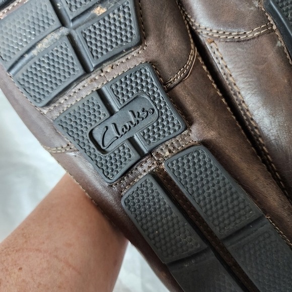CLARKS ASHMONT RACE Brown Leather Slip-On Driving Loafers Men's 10 Classic EUC - Picture 11 of 13